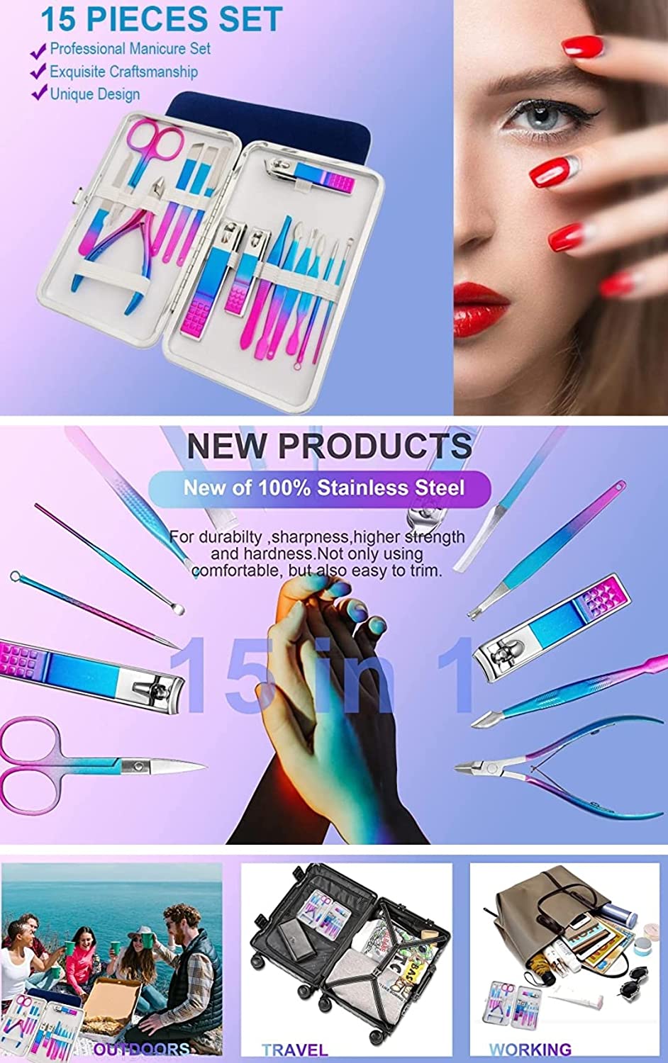 iCare Professional Nail Clipper Nail File Nail Cutter 15PCS Manicure Kit iCare Professional Nail Clipper Nail File Nail Cutter 15PCS Manicure Kit